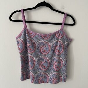 Apostrophe Y2K Paisley Cami Tank Size M Lace Trim Stretch Crop Preppy Boho